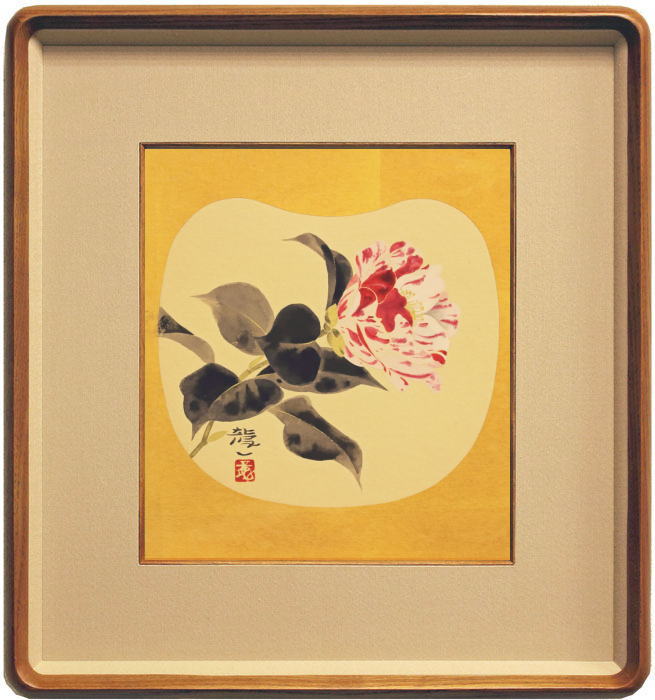 楽天市場】太田龍一「 椿 」 日本画 色紙絵 ( 高級額縁入り )【中古
