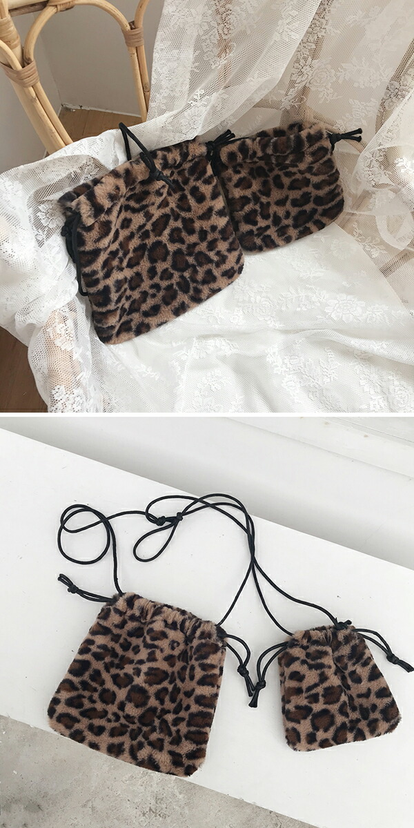楽天市場】ファーバック ミニバック レオパード 巾着 ポーチ ファー