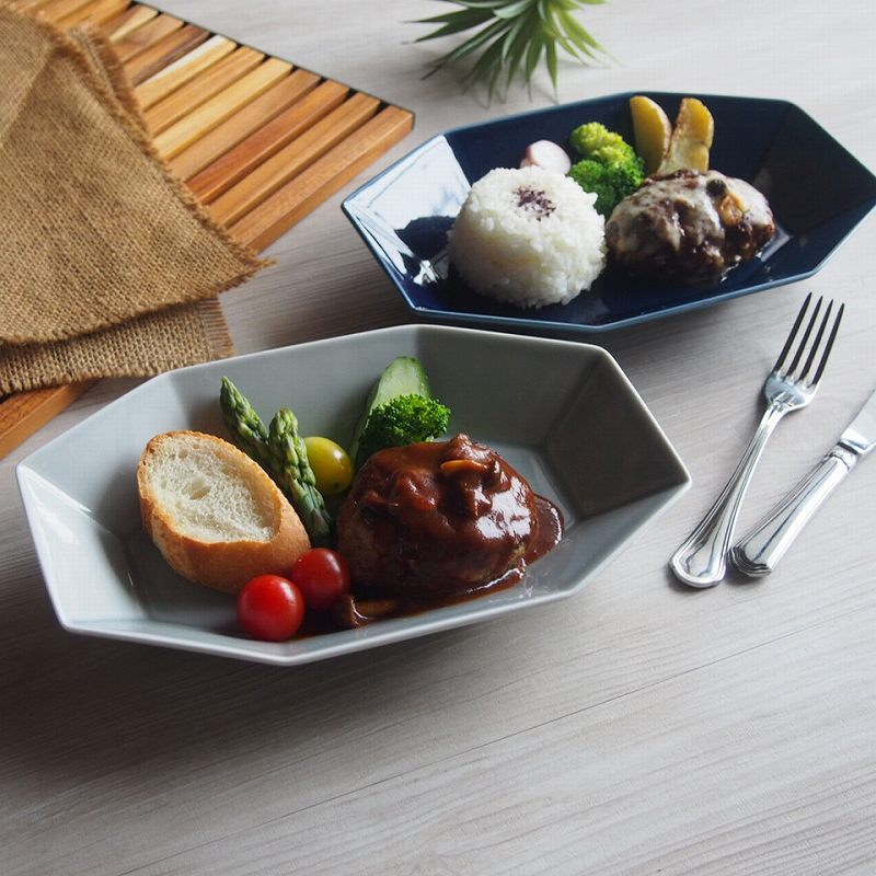 楽天市場】【在庫限り】 八角形 オクト プレート 26.5cm ルリ/グレー