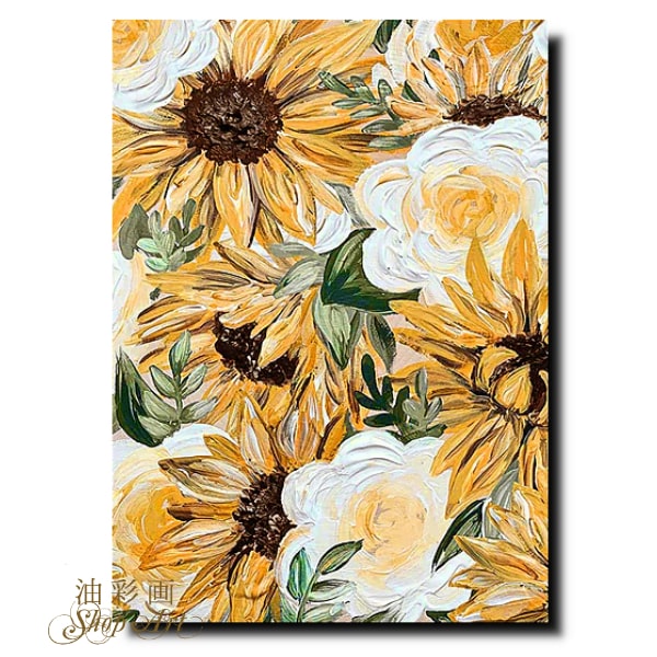 楽天市場】絵画 油絵 ひまわり【手書き】【壁掛け】【絵】フラワー