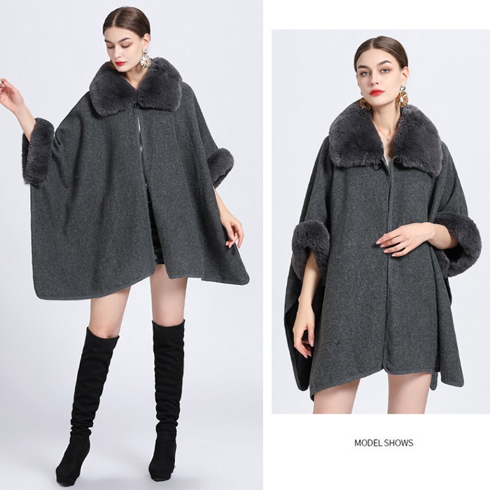 楽天市場】ケープコートファー付き ポンチョコート ファーコート