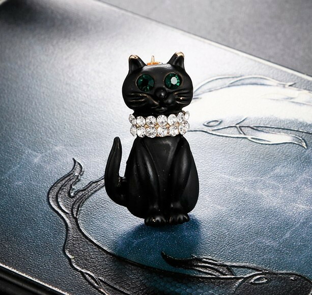 楽天市場】スワロフスキー グリーン アイ キャット 黒猫 ( 猫 ネコ