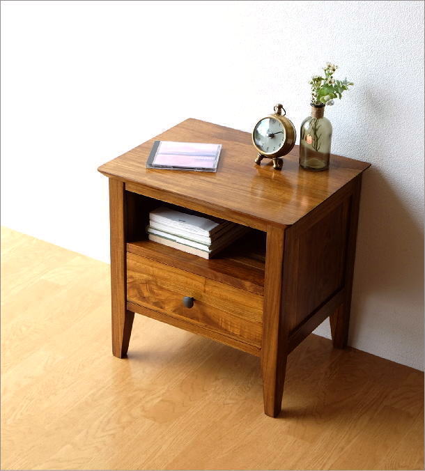 楽天市場】チーク無垢材 サイドテーブル 木製 総無垢材 ナイトテーブル