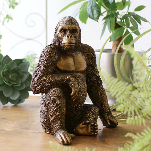 楽天市場】ゴリラ 置物 オブジェ おしゃれ ブロンズ風 雑貨 置き物