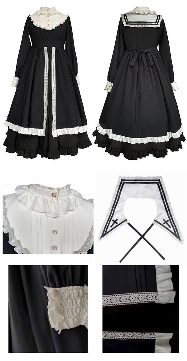 楽天市場】ロリータ ゴスロリ 黒 十字架柄 ワンピース Aライン Lolita