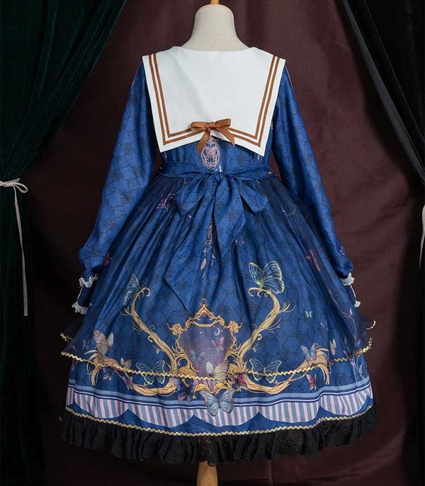 楽天市場】ロリータ ワンピース セーラーカラー 襟付き 長袖 膝丈 A