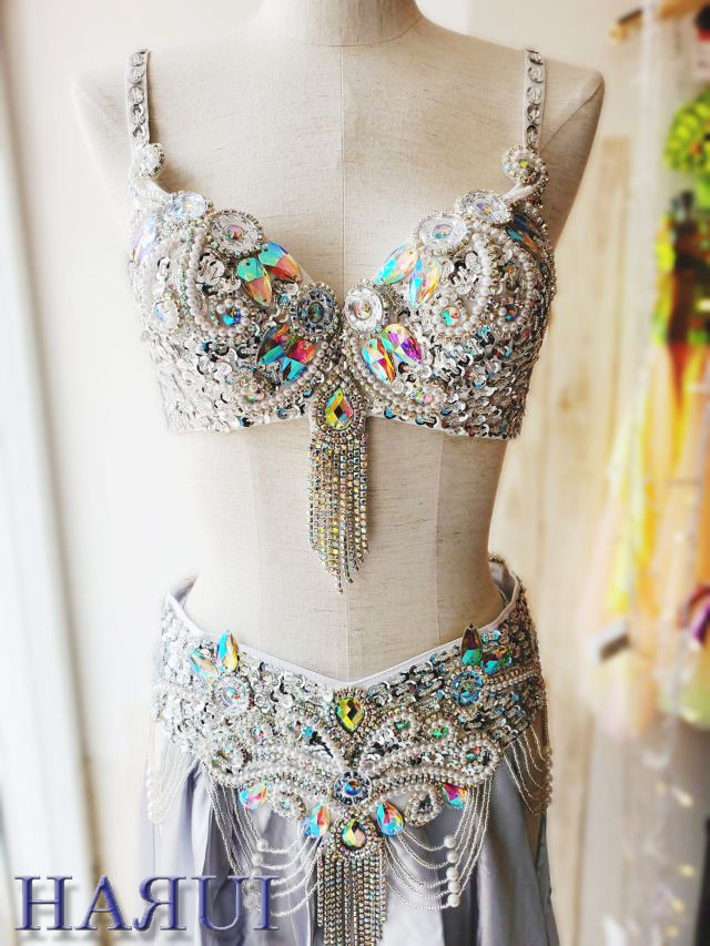 楽天市場】ベリーダンス 衣装 ブラ ベルト パール しずく 上下 2点