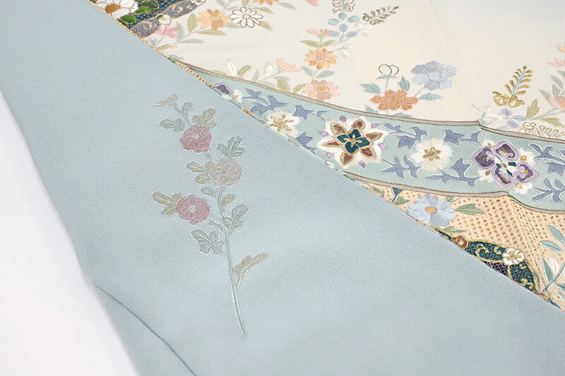 楽天市場】訪問着 正絹 ブルーグレー 更紗 菊 桔梗 桜 橘 女郎花 唐草