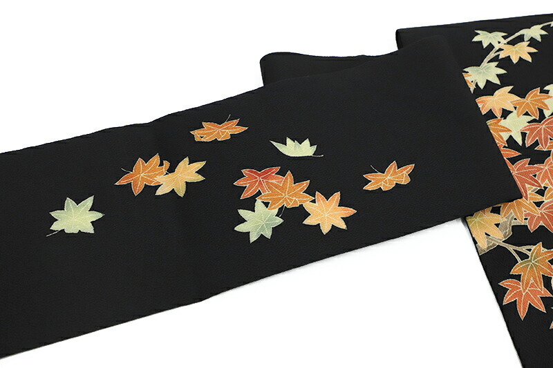 楽天市場】秀美 名古屋帯 十日町友禅 正絹 黒地 紅葉 もみじ 浜