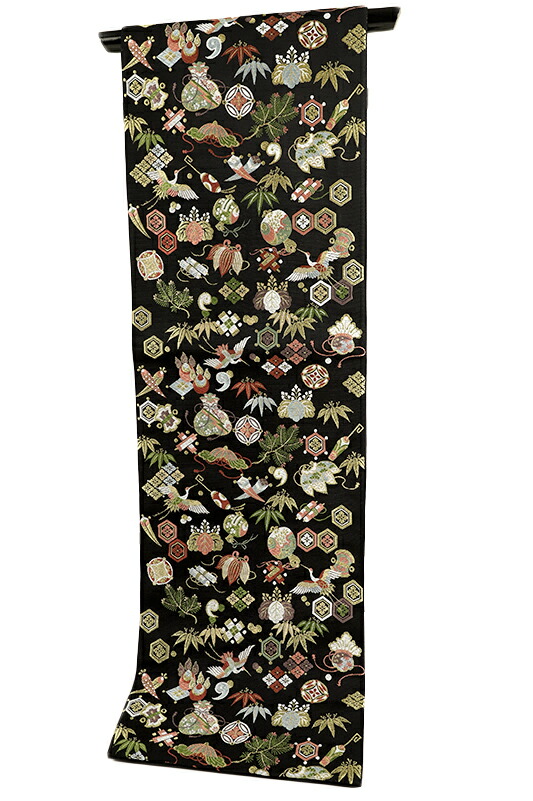 楽天市場】袋帯 正絹 西陣織 山下織物 唐織 黒地 招福宝尽くし 未