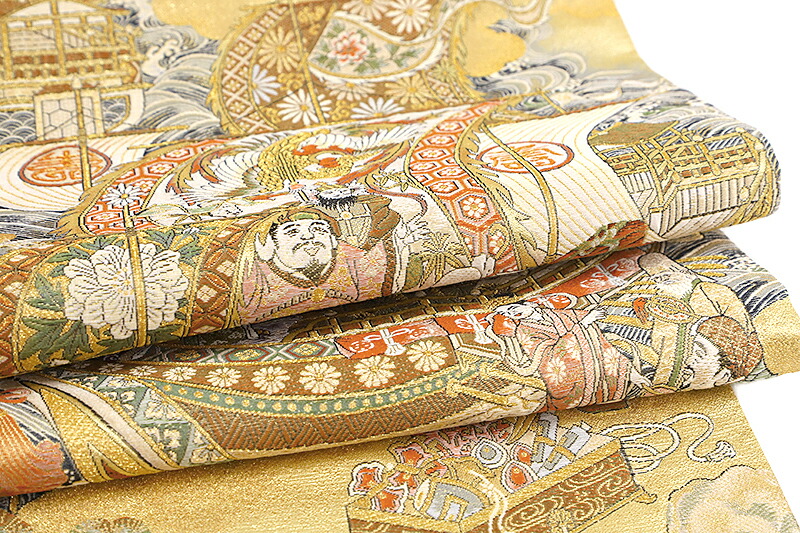 楽天市場】袋帯 唐織 正絹 橋本清織物 金地 壱阡八百口織 七福神 宝船