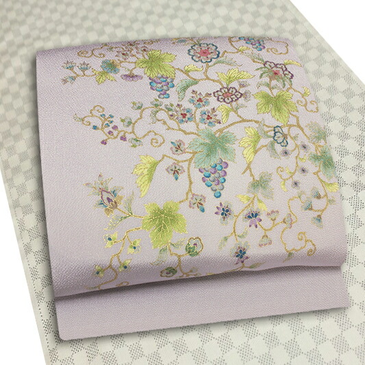 楽天市場】名古屋帯 岡重 九寸 反物 薄藤色地 葡萄唐草 ぶどう 葡萄