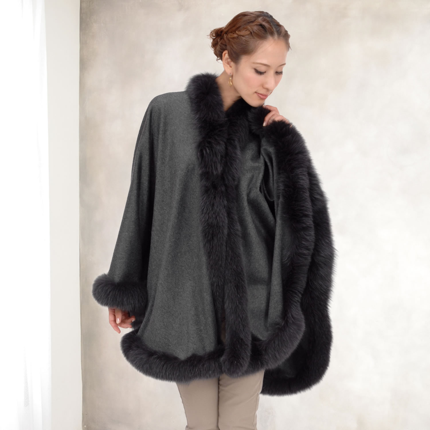 楽天市場】ケープ 日本製 カシミヤ100% 大判ケープ フォックス