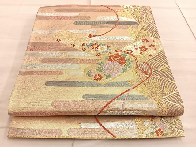 平和屋特選着物□極上の唐織 六通柄袋帯 笹に吉祥文