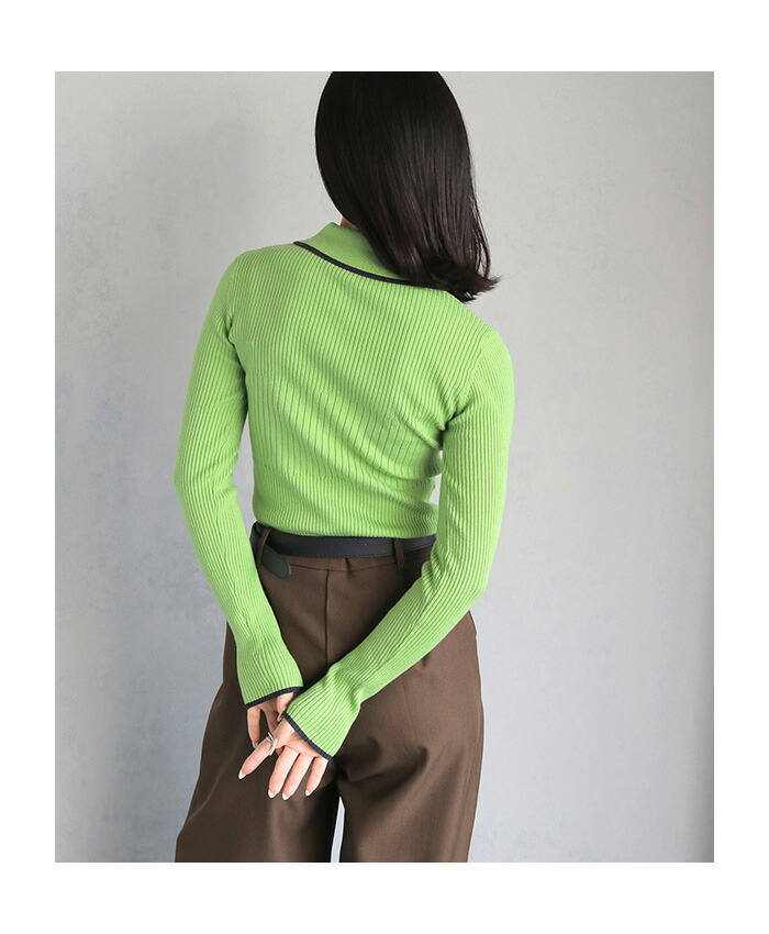 楽天市場】ランダムリブ ポロニット トップス ニット リブニット 襟