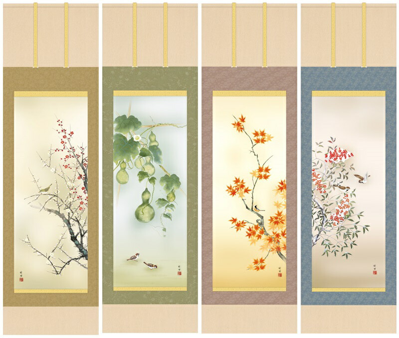 楽天市場】春夏秋冬の掛け軸セット 四季奏歓 四季花鳥揃 尺五掛軸 風鎮