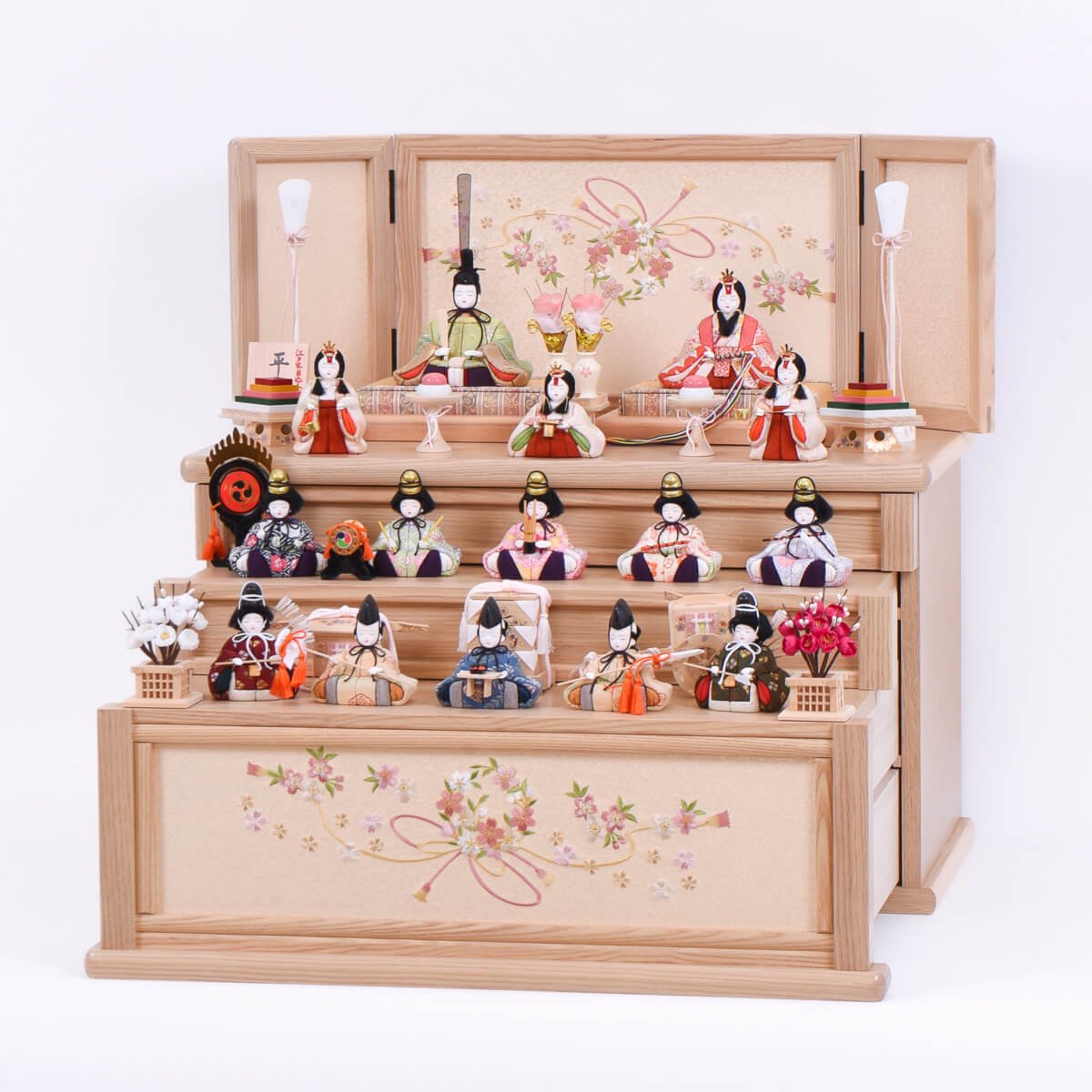 楽天市場】雛人形 木目込み 木村一秀 収納飾り 三段 十五人飾り 15人