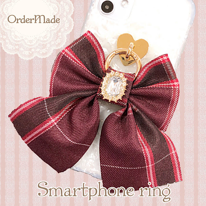楽天市場】スマホ リング チェックリボン ワイン スマホ リング
