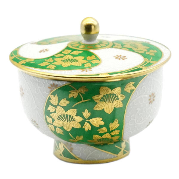 楽天市場】吉田美統【人間国宝】九谷焼蓋付湯呑み 金襴手捻り花唐草 緑