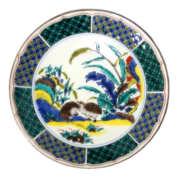 古九谷吉田屋青九谷琵琶形三足盛付皿 古九谷吉田屋青九谷琵琶形三足盛付皿