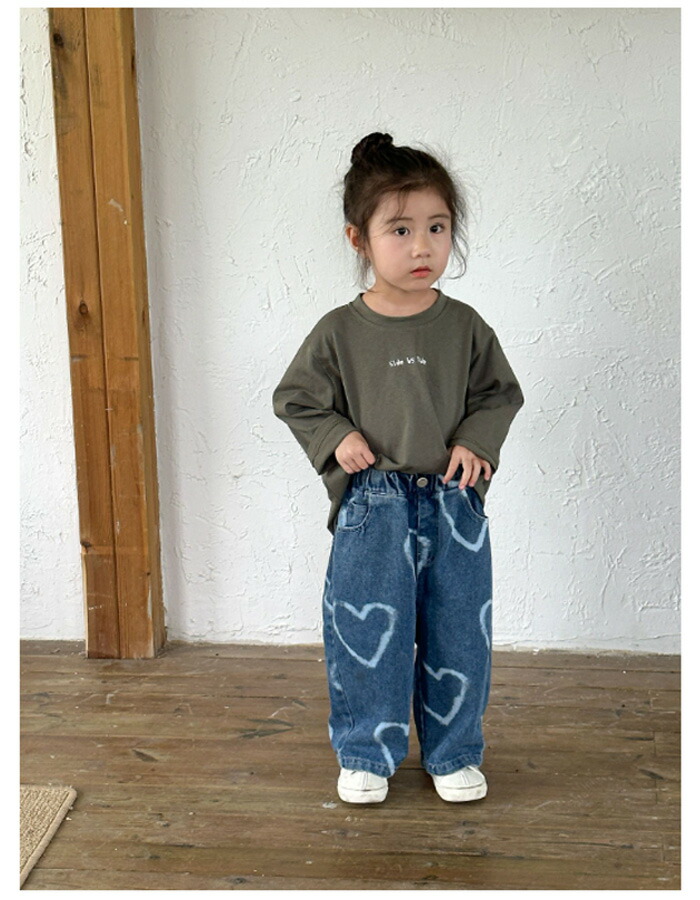 楽天市場】韓国子供服 ハート柄 パンツ キッズ デニムパンツ 女の子