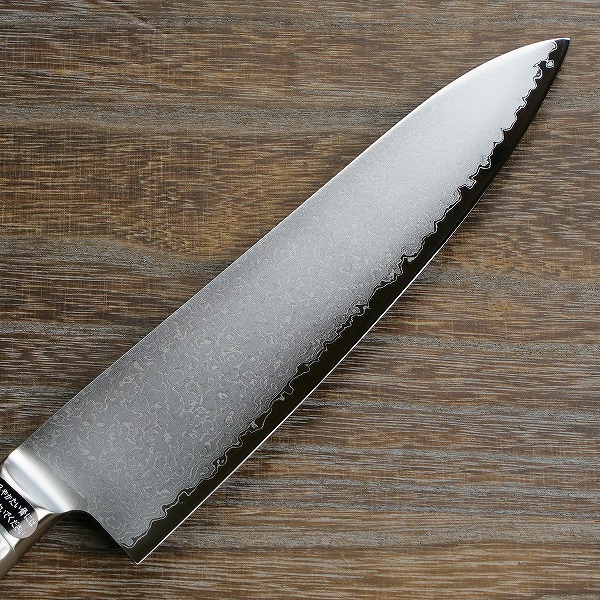 楽天市場】牛刀 両刃 210mmステン＆ニッケル 63層鋼 ダマスカス模様