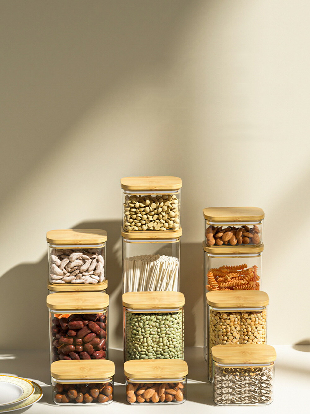 楽天市場】Square Glass Canister 竹製蓋付 ガラス キャニスター 新品