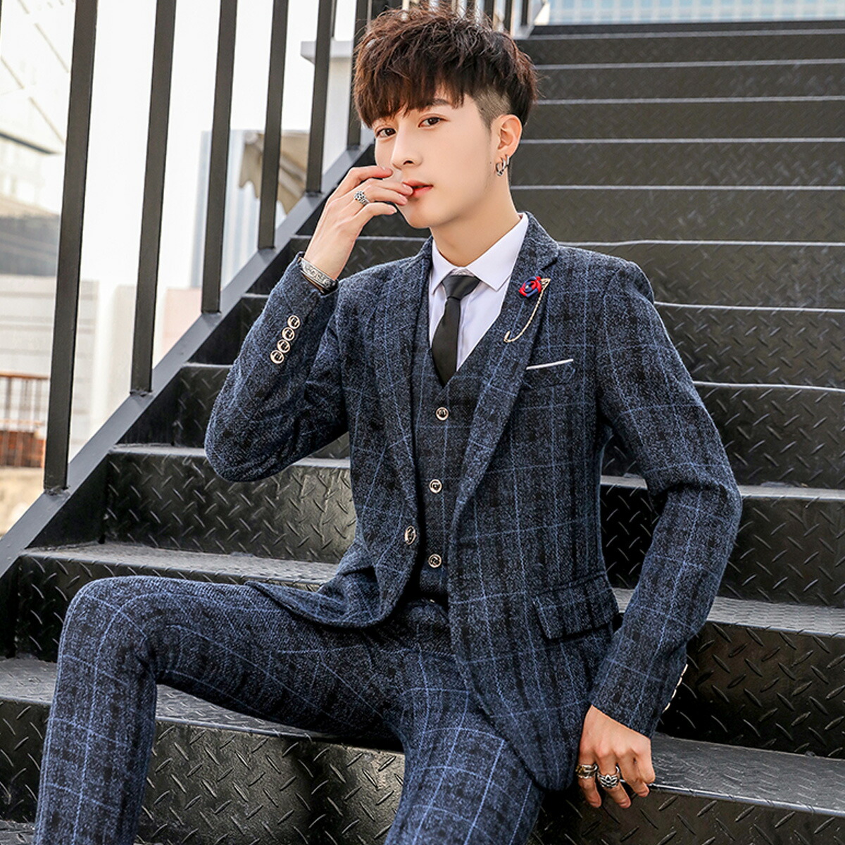 楽天市場】【10%ｵﾌ☆LINEｸｰﾎ゜ﾝ】《翌日発送》チェック柄スリムスーツ