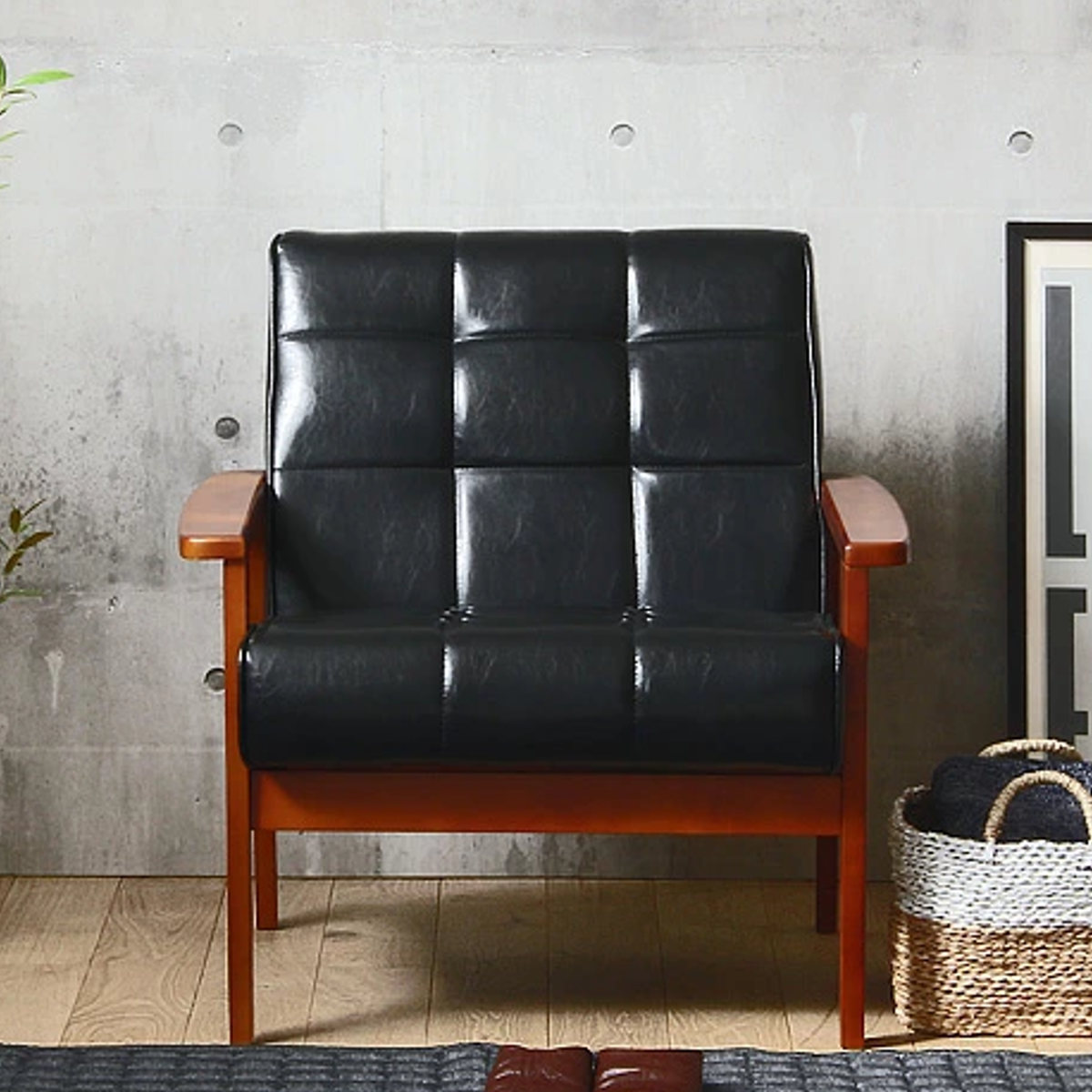 楽天市場】ソファ 椅子 レトロモダン調 木製フレーム 一人掛け用 合皮