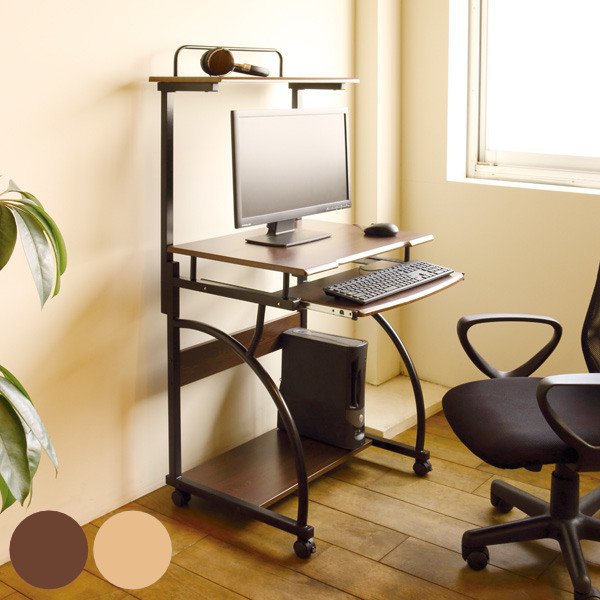 楽天市場】パソコンデスク 幅60cm ラック付き キャスター付き 木目調