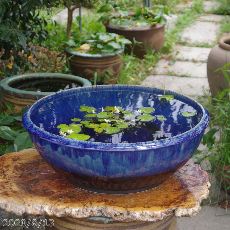 骨董 火鉢 大型 染付 睡蓮鉢 金魚 メダカ テーブル 鉢カバー 古民具