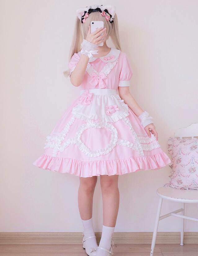 楽天市場】ロリータワンピース メイド服 半袖 ワンピース ピンク