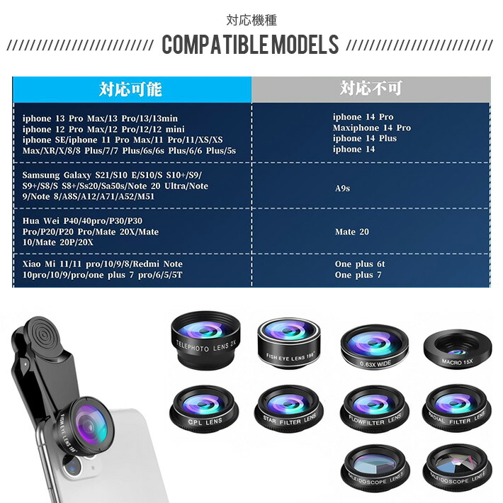 楽天市場】10in1 スマホ用カメラレンズ スマホ用撮影セット 広角