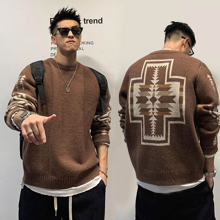 楽天市場】メンズ セーター ニット 丸首 ネイティブ柄 インディアン柄