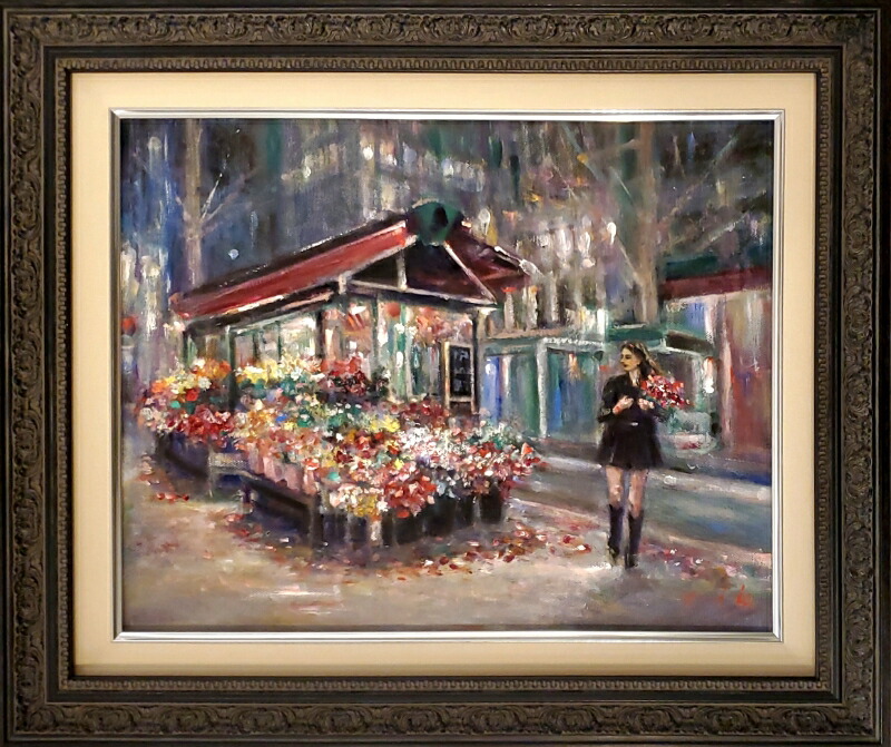 楽天市場】絵画 「夜のお花屋さん｣ 油彩画 油絵 原画 風景画 F6