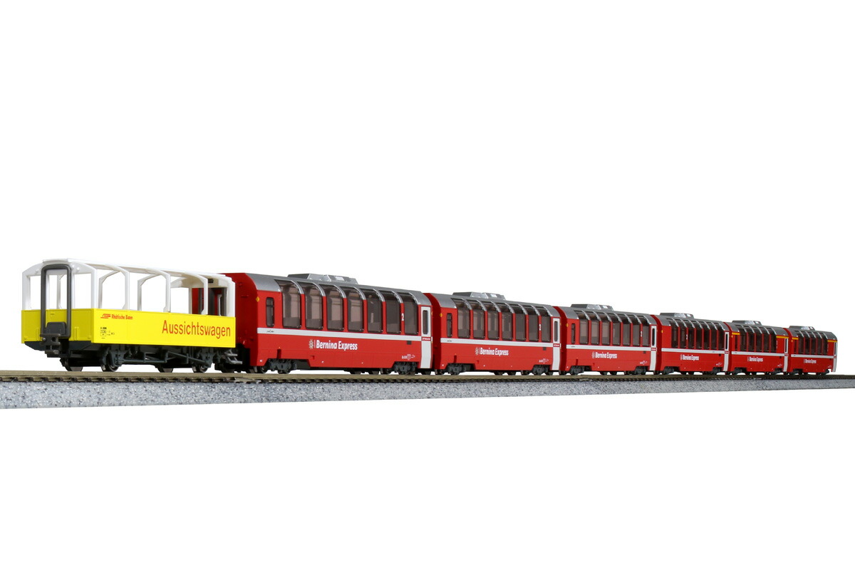 室内灯つき KATO レーティッシュ鉄道 ベルニナ急行 基本増結セット カトーのスイス型、レーティッシュ鉄道のベルニナ急行に室内灯を