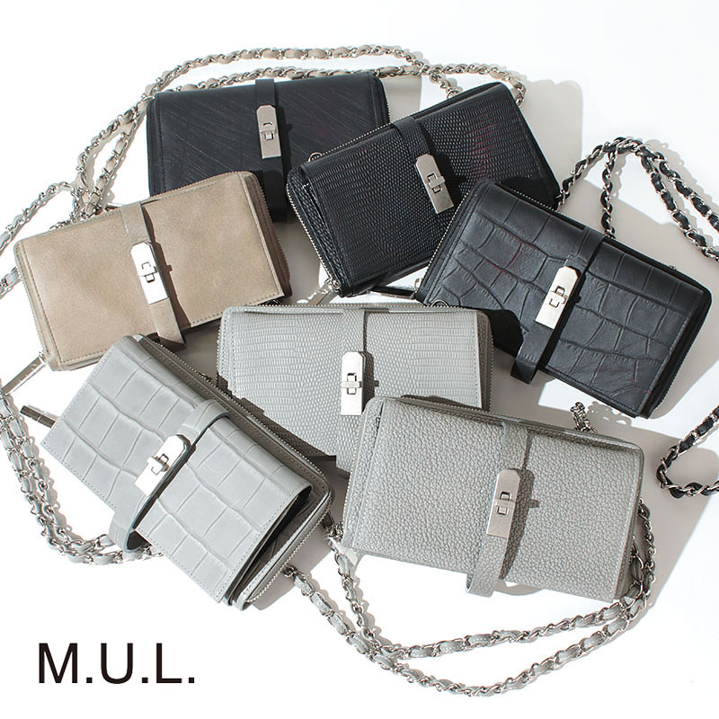 M.U.L.ウォレットショルダー☆ホワイトヌバッククロコダイル型押し