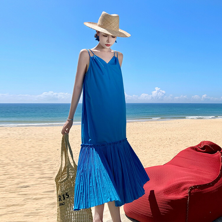 楽天市場】リゾートワンピ ダブルストラップ風 キャミワンピ 単色 無地