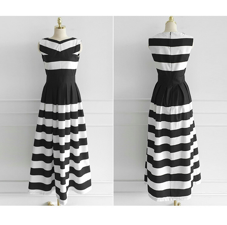 楽天市場】ボーダー柄ワンピース ノースリーブ 白黒 バイカラー