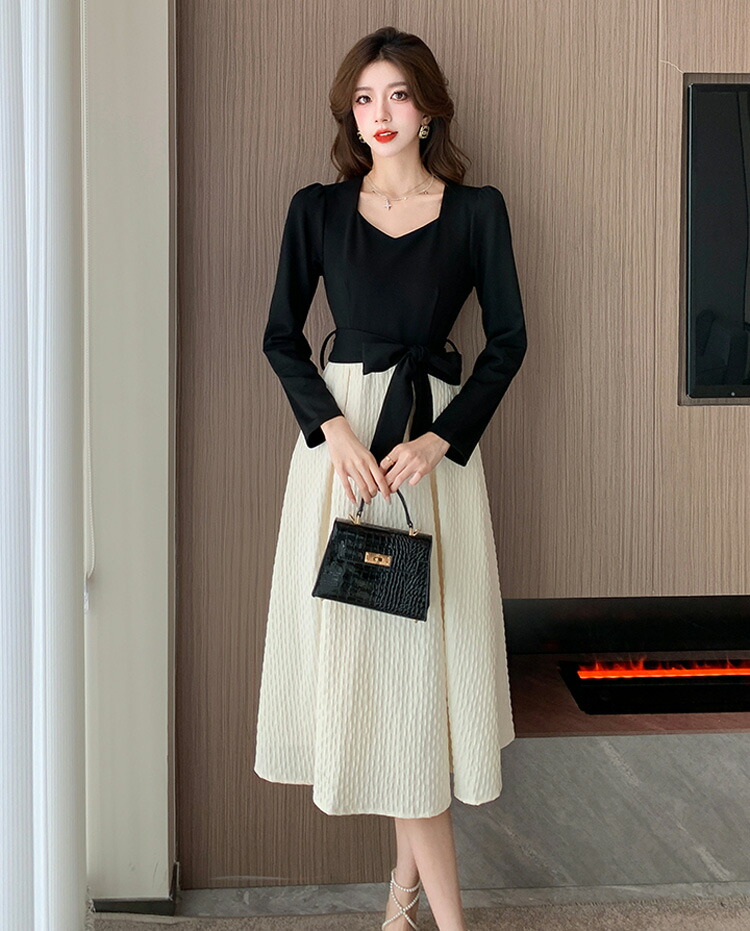 楽天市場】フレアワンピース 選べる丈 ミディアム丈 ミニ丈 バイカラー