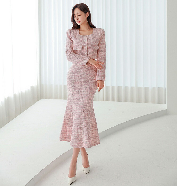 楽天市場】ツーピース ツイード調 セットアップ トップス マーメイド