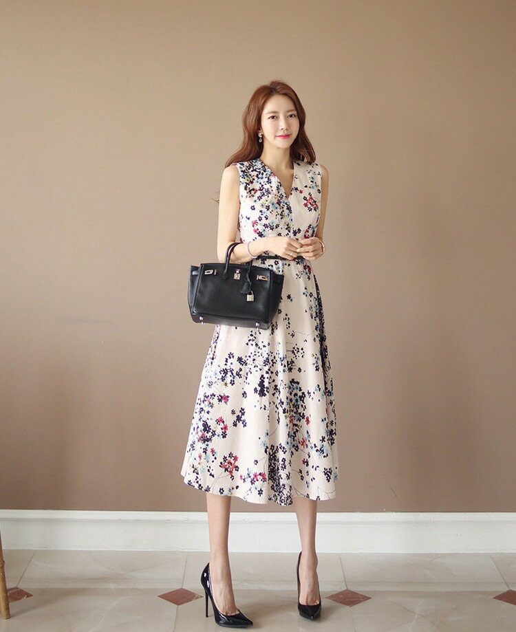 楽天市場】花柄ワンピース ベルト付き Vネック Aライン フレア