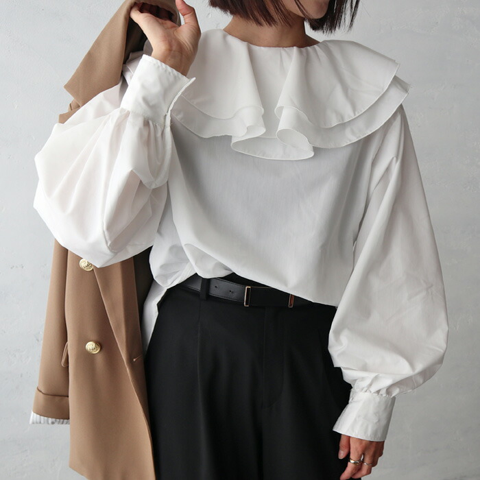 楽天市場】【在庫限り】2WAYラッフルフリルカラーブラウス 2WAY 前後OK