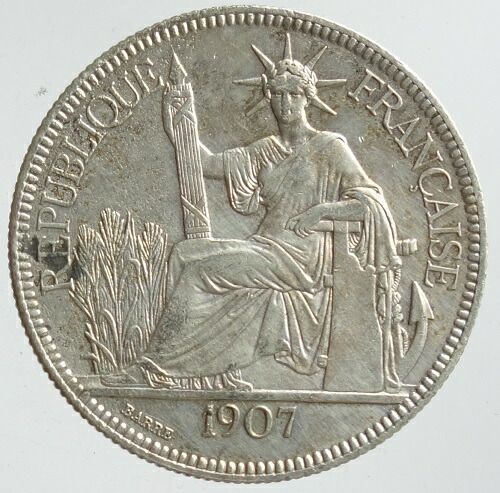 楽天市場】フランス領インドシナ貿易銀 1ピアストル銀貨1907年極美品