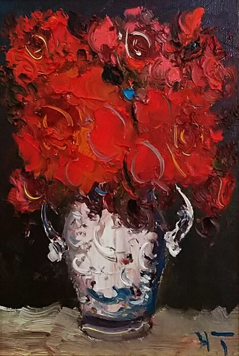 楽天市場】「バラ」（赤い薔薇）谷口春彦 サムホールサイズ油彩画