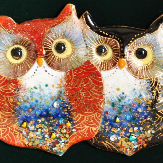 楽天市場】【UncleZ】七宝焼き「飾り額」2羽のふくろう : 京の恵み