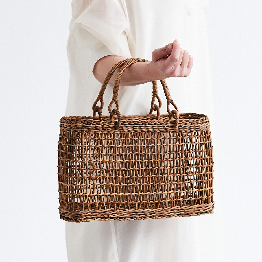 楽天市場】透かし編みあけび籠(国産材/横長/中サイズ/リング取手)(約