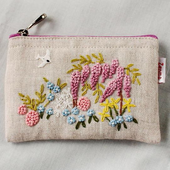 楽天市場】手刺繍ポーチ ミニポーチ 春の庭 Zenma ゼンマ ハンドメイド