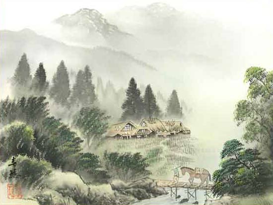 楽天市場】絵画 日本画 彩色山水 （田崎春瑤） 送料無料 【肉筆