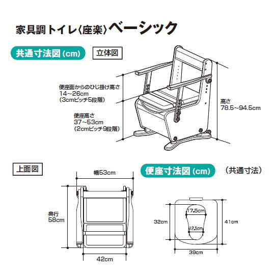 楽天市場】家具調ポータブルトイレ 座楽 ベーシック ソフト便座 PN